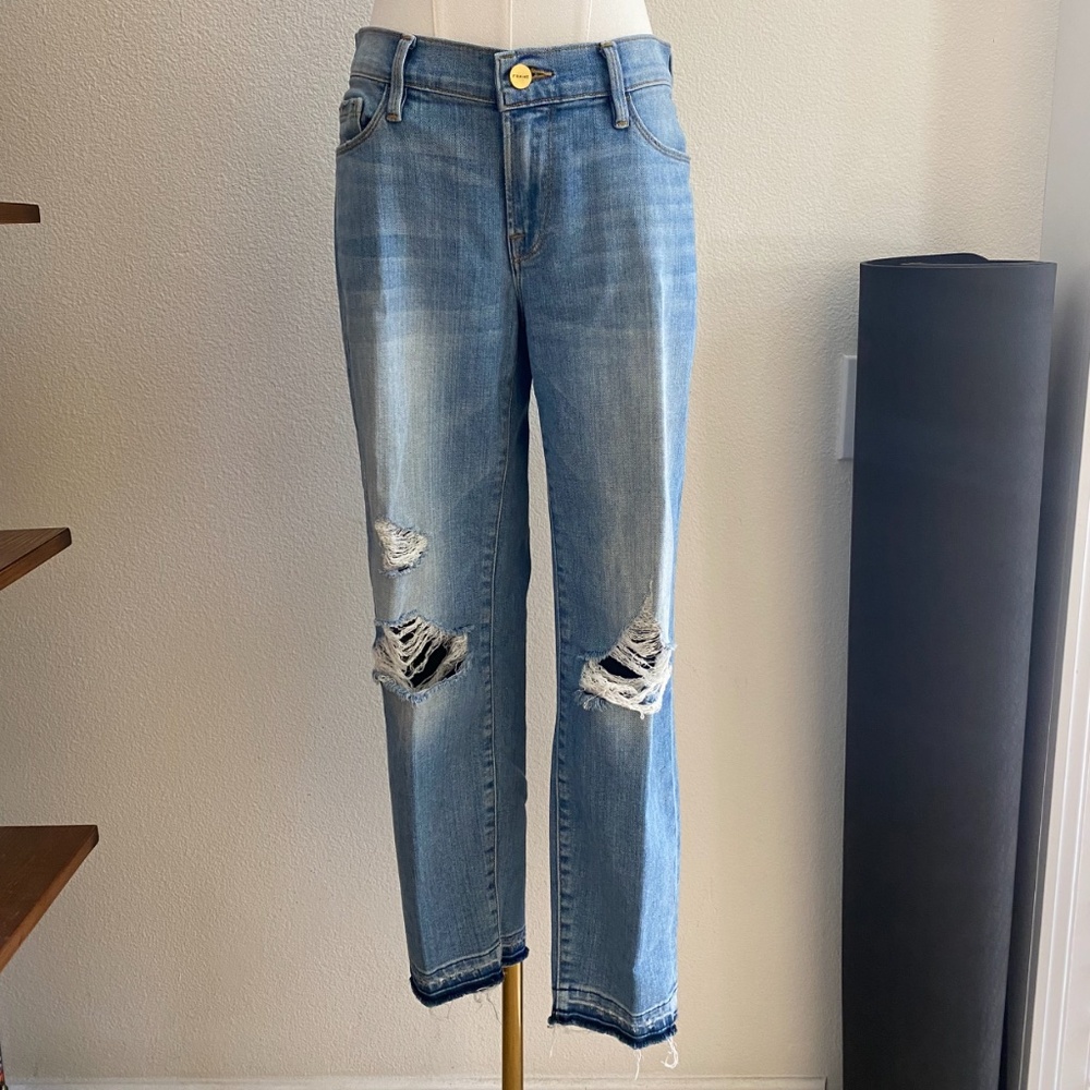 FRAME Le Garcon Crop Distressed Denim Jeans